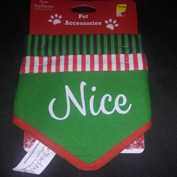 New Traditions Naughty Nice Pet Bandana Handkerchief Christmas Collar Set of 2 - Picture 1 of 7